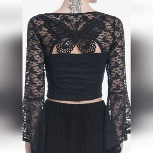 Butterfly Lace Bell Princess Sleeves Cropped Top Bustier close Party Shi…